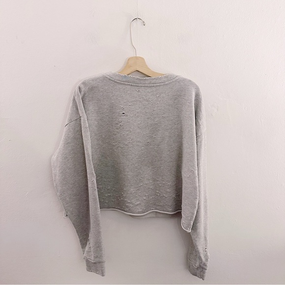 ALO Distressed Holes Pullover Gray Cropped Sweatshirt - Picture 5 of 7